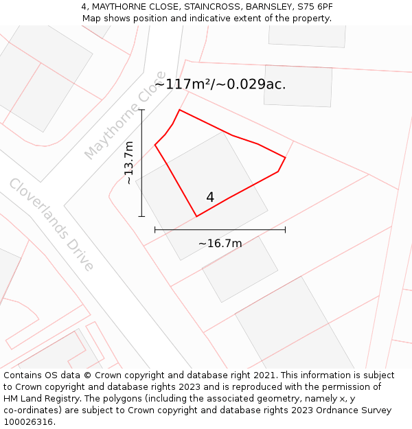 4, MAYTHORNE CLOSE, STAINCROSS, BARNSLEY, S75 6PF: Plot and title map