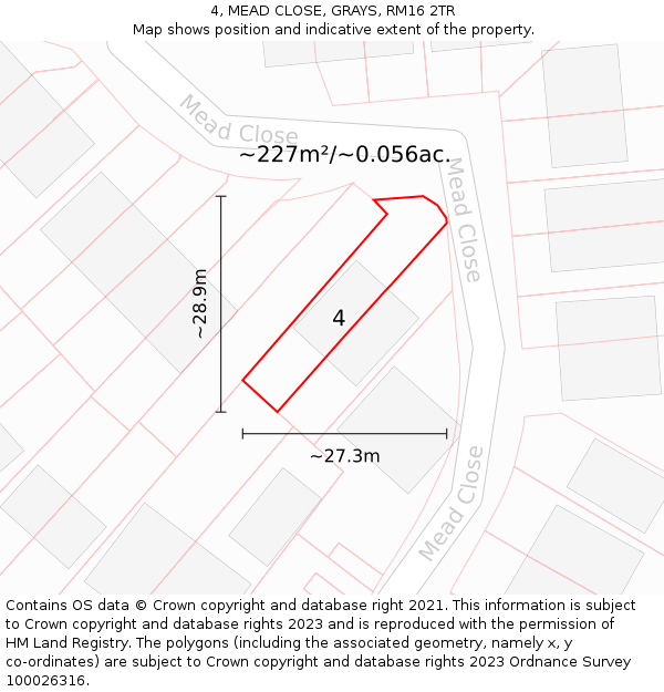 4, MEAD CLOSE, GRAYS, RM16 2TR: Plot and title map