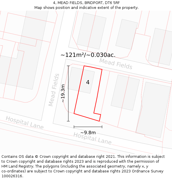 4, MEAD FIELDS, BRIDPORT, DT6 5RF: Plot and title map