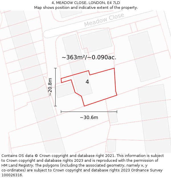 4, MEADOW CLOSE, LONDON, E4 7LD: Plot and title map