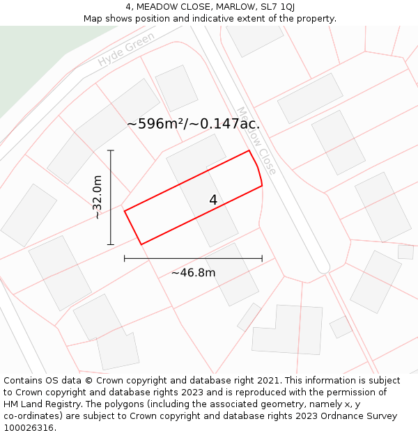 4, MEADOW CLOSE, MARLOW, SL7 1QJ: Plot and title map