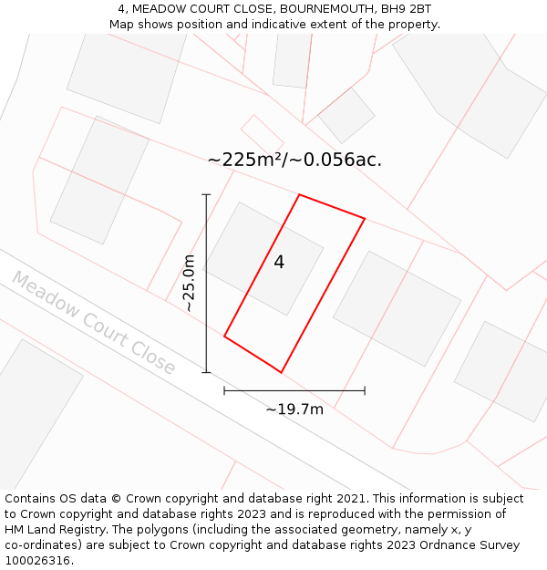 4, MEADOW COURT CLOSE, BOURNEMOUTH, BH9 2BT: Plot and title map