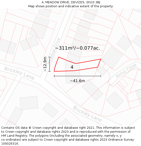 4, MEADOW DRIVE, DEVIZES, SN10 3BJ: Plot and title map