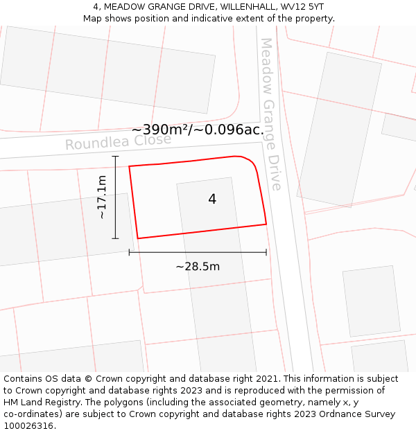 4, MEADOW GRANGE DRIVE, WILLENHALL, WV12 5YT: Plot and title map
