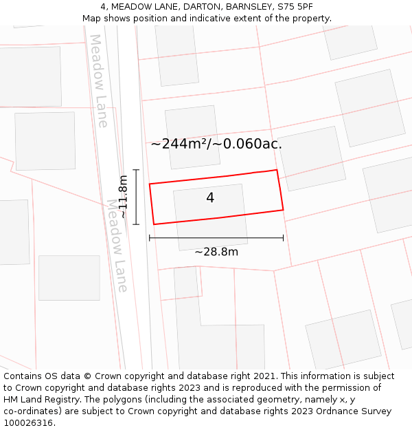 4, MEADOW LANE, DARTON, BARNSLEY, S75 5PF: Plot and title map