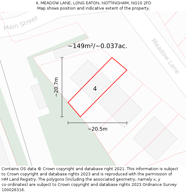 4, MEADOW LANE, LONG EATON, NOTTINGHAM, NG10 2FD: Plot and title map
