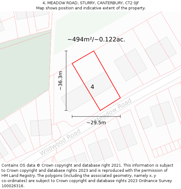 4, MEADOW ROAD, STURRY, CANTERBURY, CT2 0JF: Plot and title map
