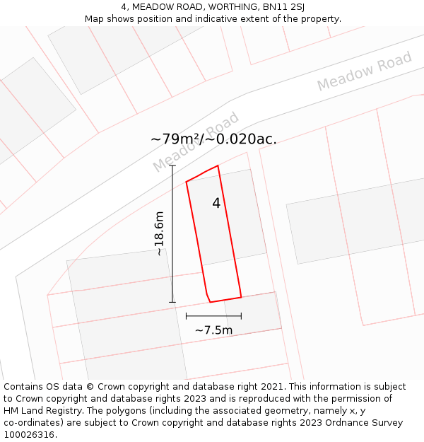 4, MEADOW ROAD, WORTHING, BN11 2SJ: Plot and title map
