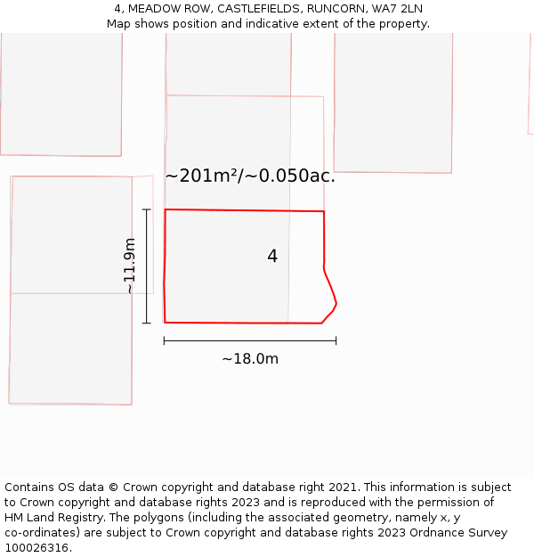 4, MEADOW ROW, CASTLEFIELDS, RUNCORN, WA7 2LN: Plot and title map