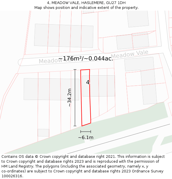 4, MEADOW VALE, HASLEMERE, GU27 1DH: Plot and title map