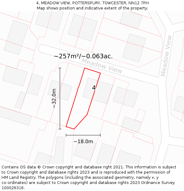 4, MEADOW VIEW, POTTERSPURY, TOWCESTER, NN12 7PH: Plot and title map