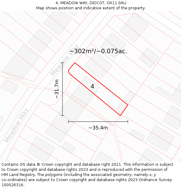 4, MEADOW WAY, DIDCOT, OX11 0AU: Plot and title map