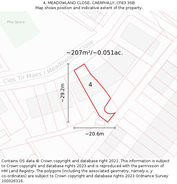 4, MEADOWLAND CLOSE, CAERPHILLY, CF83 3SB: Plot and title map