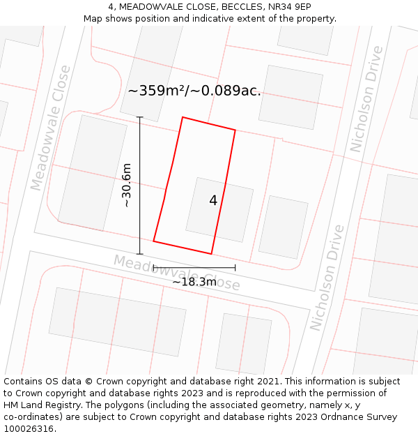 4, MEADOWVALE CLOSE, BECCLES, NR34 9EP: Plot and title map