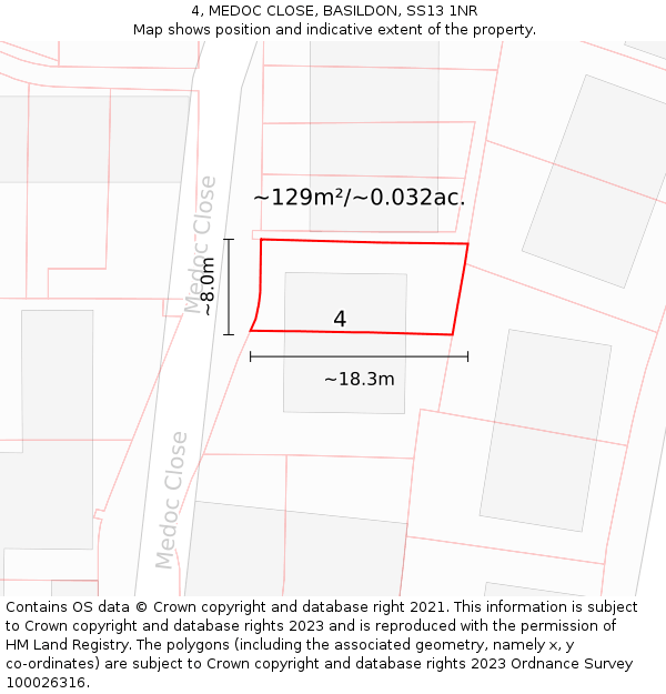 4, MEDOC CLOSE, BASILDON, SS13 1NR: Plot and title map