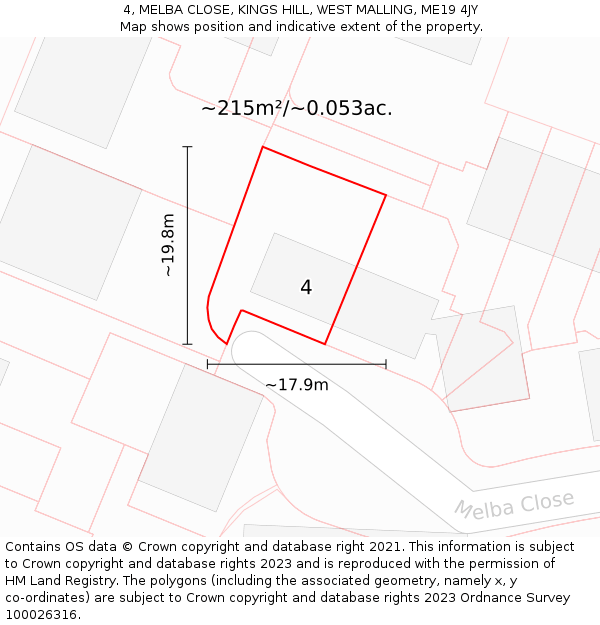 4, MELBA CLOSE, KINGS HILL, WEST MALLING, ME19 4JY: Plot and title map