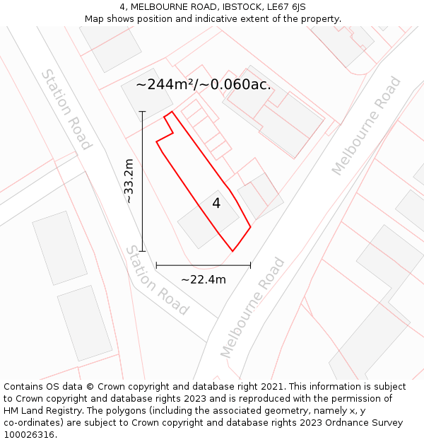 4, MELBOURNE ROAD, IBSTOCK, LE67 6JS: Plot and title map