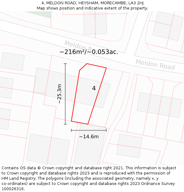 4, MELDON ROAD, HEYSHAM, MORECAMBE, LA3 2HJ: Plot and title map