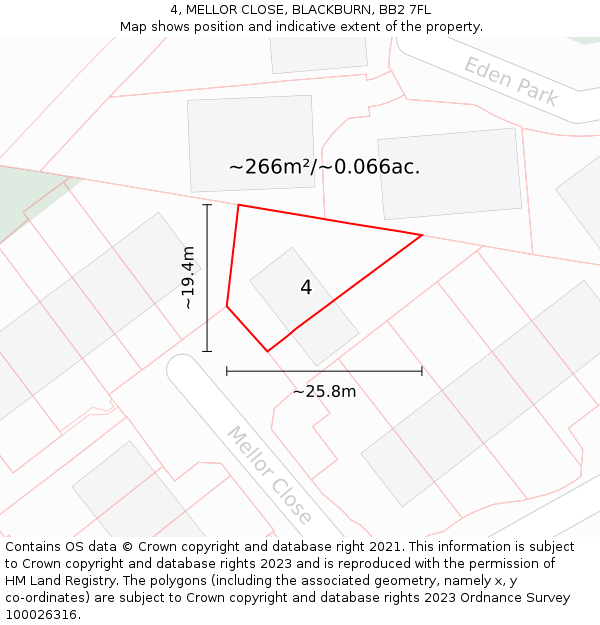 4, MELLOR CLOSE, BLACKBURN, BB2 7FL: Plot and title map