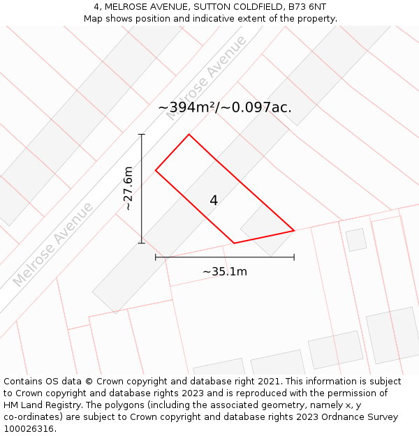 4, MELROSE AVENUE, SUTTON COLDFIELD, B73 6NT: Plot and title map