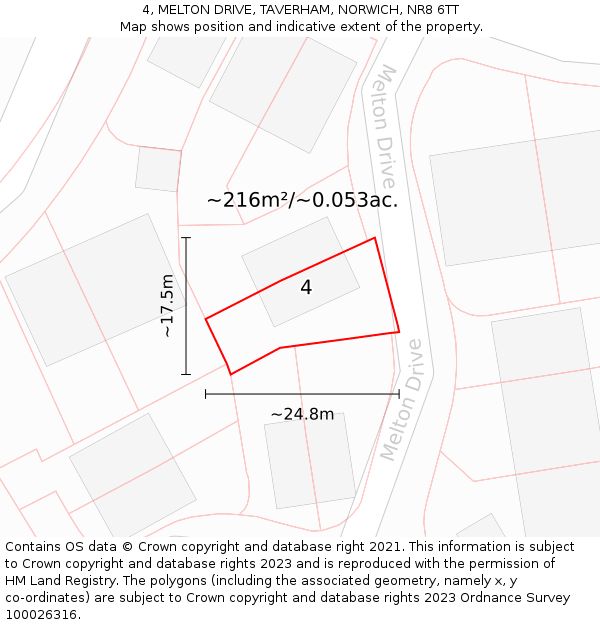 4, MELTON DRIVE, TAVERHAM, NORWICH, NR8 6TT: Plot and title map