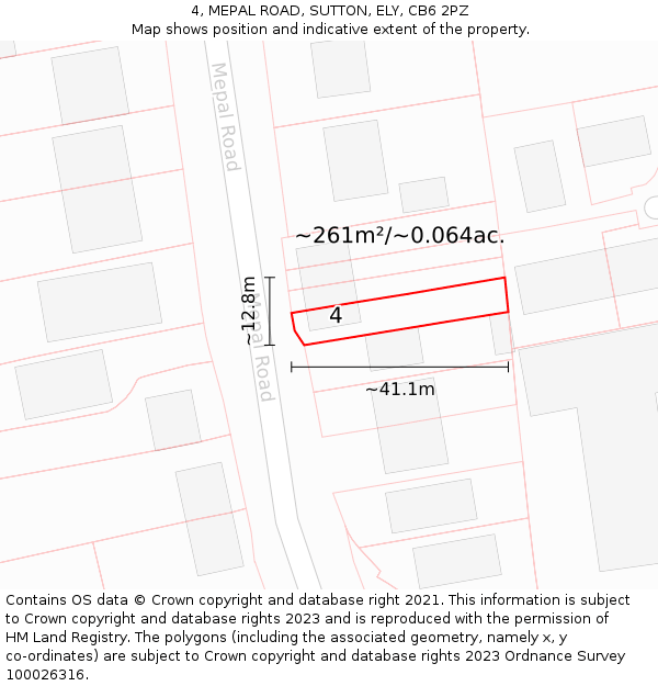 4, MEPAL ROAD, SUTTON, ELY, CB6 2PZ: Plot and title map