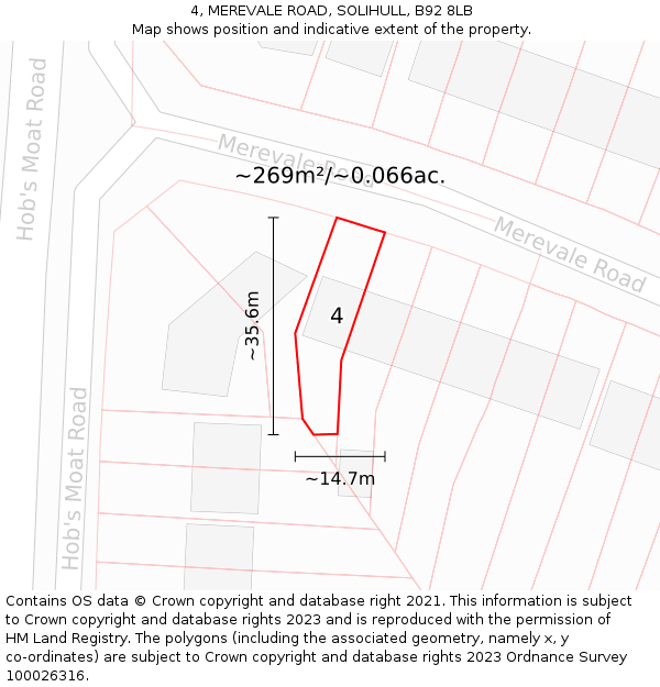 4, MEREVALE ROAD, SOLIHULL, B92 8LB: Plot and title map