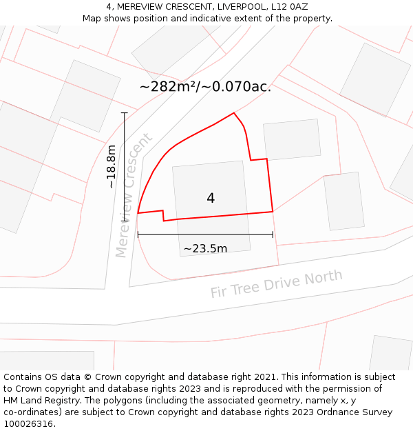 4, MEREVIEW CRESCENT, LIVERPOOL, L12 0AZ: Plot and title map