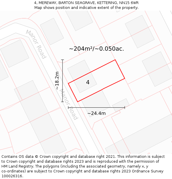 4, MEREWAY, BARTON SEAGRAVE, KETTERING, NN15 6WR: Plot and title map