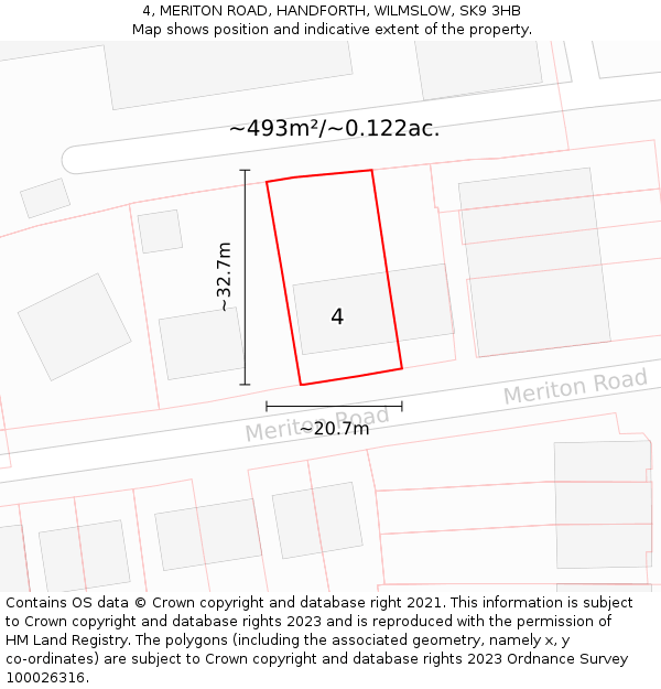 4, MERITON ROAD, HANDFORTH, WILMSLOW, SK9 3HB: Plot and title map
