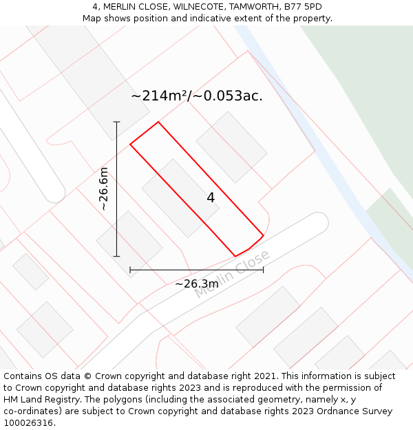 4, MERLIN CLOSE, WILNECOTE, TAMWORTH, B77 5PD: Plot and title map