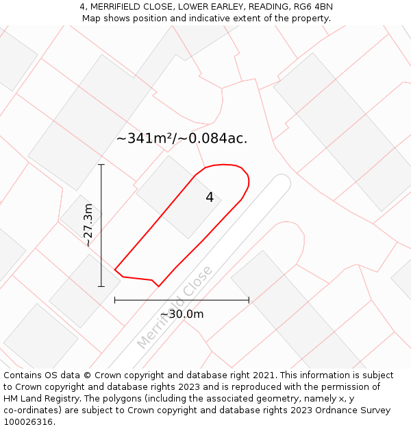 4, MERRIFIELD CLOSE, LOWER EARLEY, READING, RG6 4BN: Plot and title map