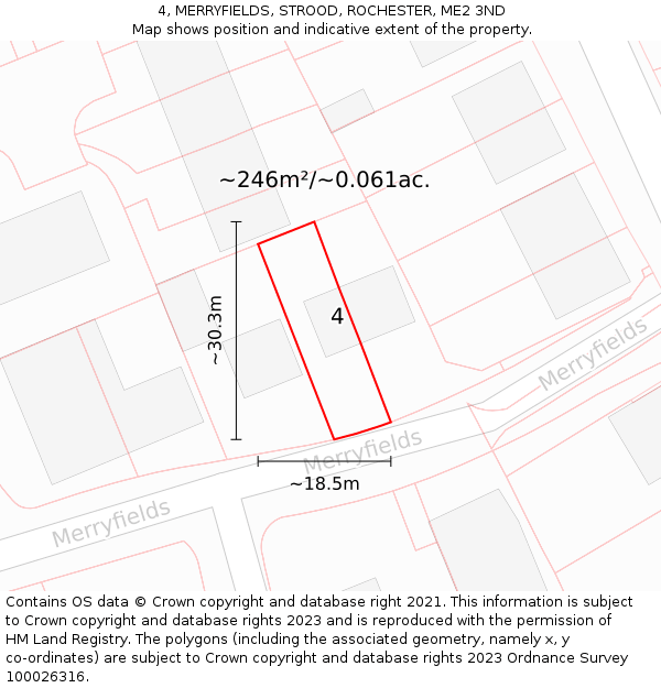 4, MERRYFIELDS, STROOD, ROCHESTER, ME2 3ND: Plot and title map