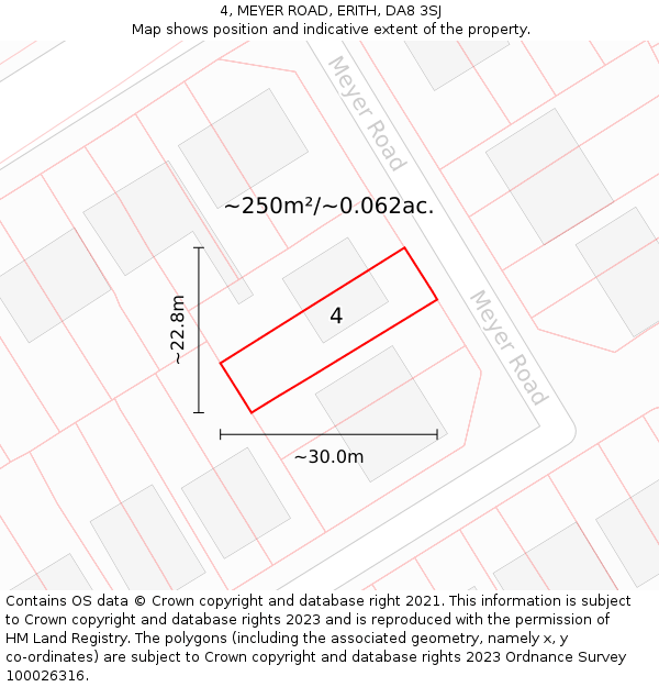 4, MEYER ROAD, ERITH, DA8 3SJ: Plot and title map