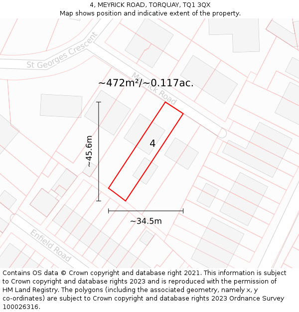 4, MEYRICK ROAD, TORQUAY, TQ1 3QX: Plot and title map