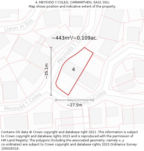 4, MEYSYDD Y COLEG, CARMARTHEN, SA31 3GU: Plot and title map