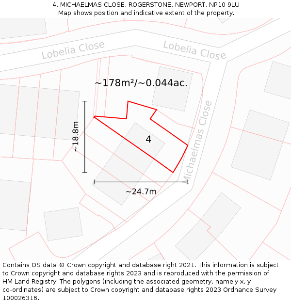 4, MICHAELMAS CLOSE, ROGERSTONE, NEWPORT, NP10 9LU: Plot and title map