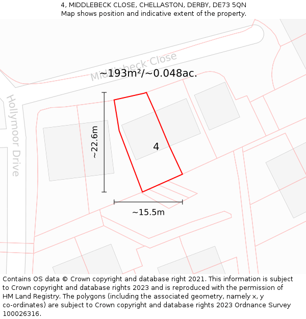 4, MIDDLEBECK CLOSE, CHELLASTON, DERBY, DE73 5QN: Plot and title map