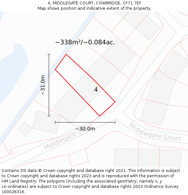 4, MIDDLEGATE COURT, COWBRIDGE, CF71 7EF: Plot and title map
