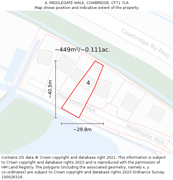 4, MIDDLEGATE WALK, COWBRIDGE, CF71 7LA: Plot and title map
