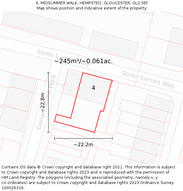 4, MIDSUMMER WALK, HEMPSTED, GLOUCESTER, GL2 5EF: Plot and title map