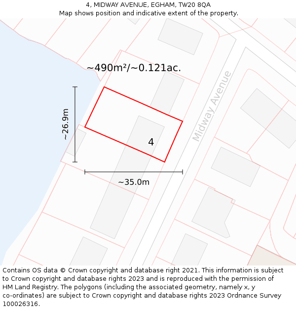 4, MIDWAY AVENUE, EGHAM, TW20 8QA: Plot and title map