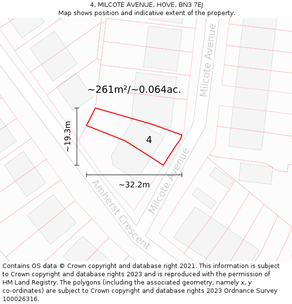 4, MILCOTE AVENUE, HOVE, BN3 7EJ: Plot and title map