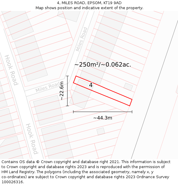 4, MILES ROAD, EPSOM, KT19 9AD: Plot and title map