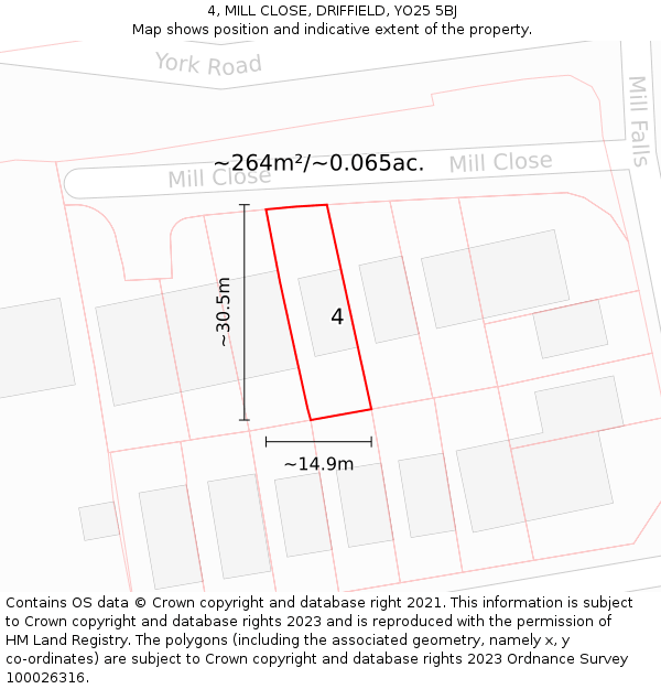 4, MILL CLOSE, DRIFFIELD, YO25 5BJ: Plot and title map