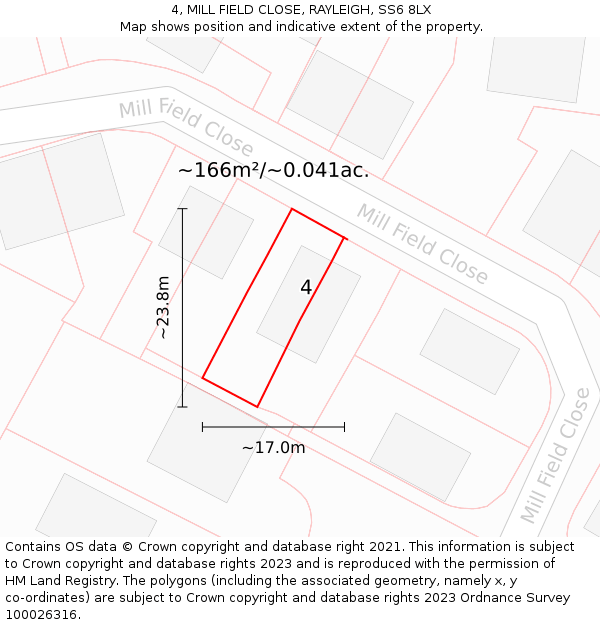 4, MILL FIELD CLOSE, RAYLEIGH, SS6 8LX: Plot and title map