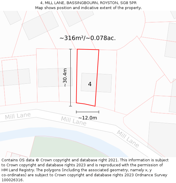 4, MILL LANE, BASSINGBOURN, ROYSTON, SG8 5PR: Plot and title map
