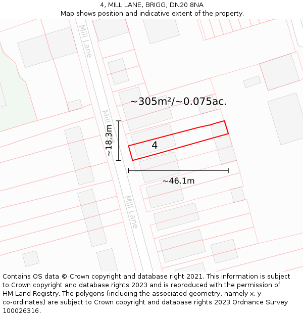 4, MILL LANE, BRIGG, DN20 8NA: Plot and title map