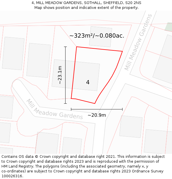 4, MILL MEADOW GARDENS, SOTHALL, SHEFFIELD, S20 2NS: Plot and title map