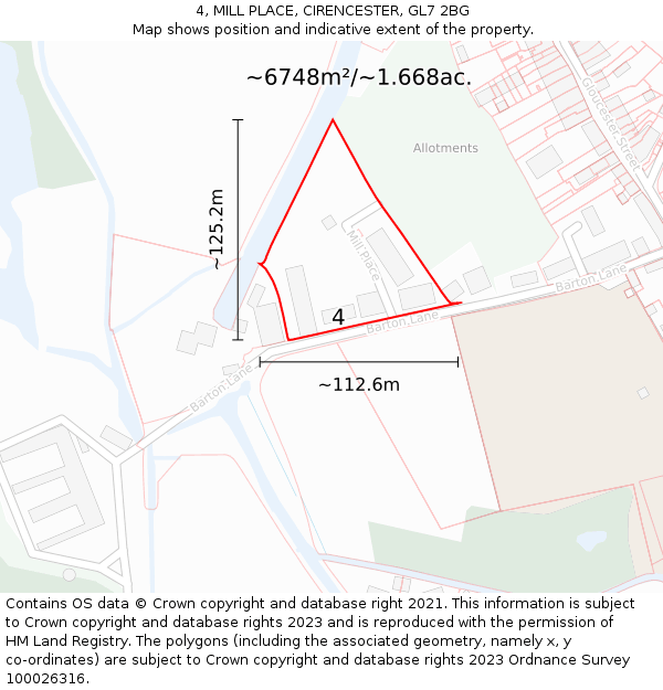 4, MILL PLACE, CIRENCESTER, GL7 2BG: Plot and title map
